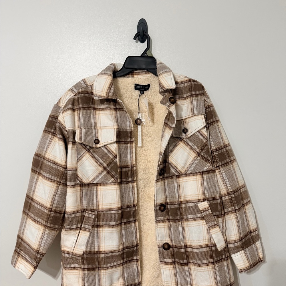 Love Tree Plaid Jacket in Brown and Cream